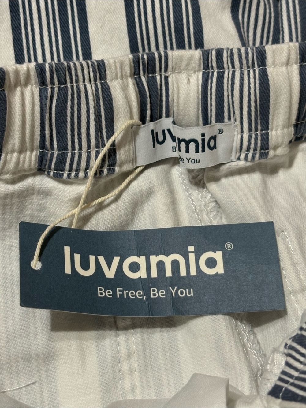 Luvamia High-Rise Wide Leg Barrel Pants-Navy & White Stripes - Picture 8 of 14